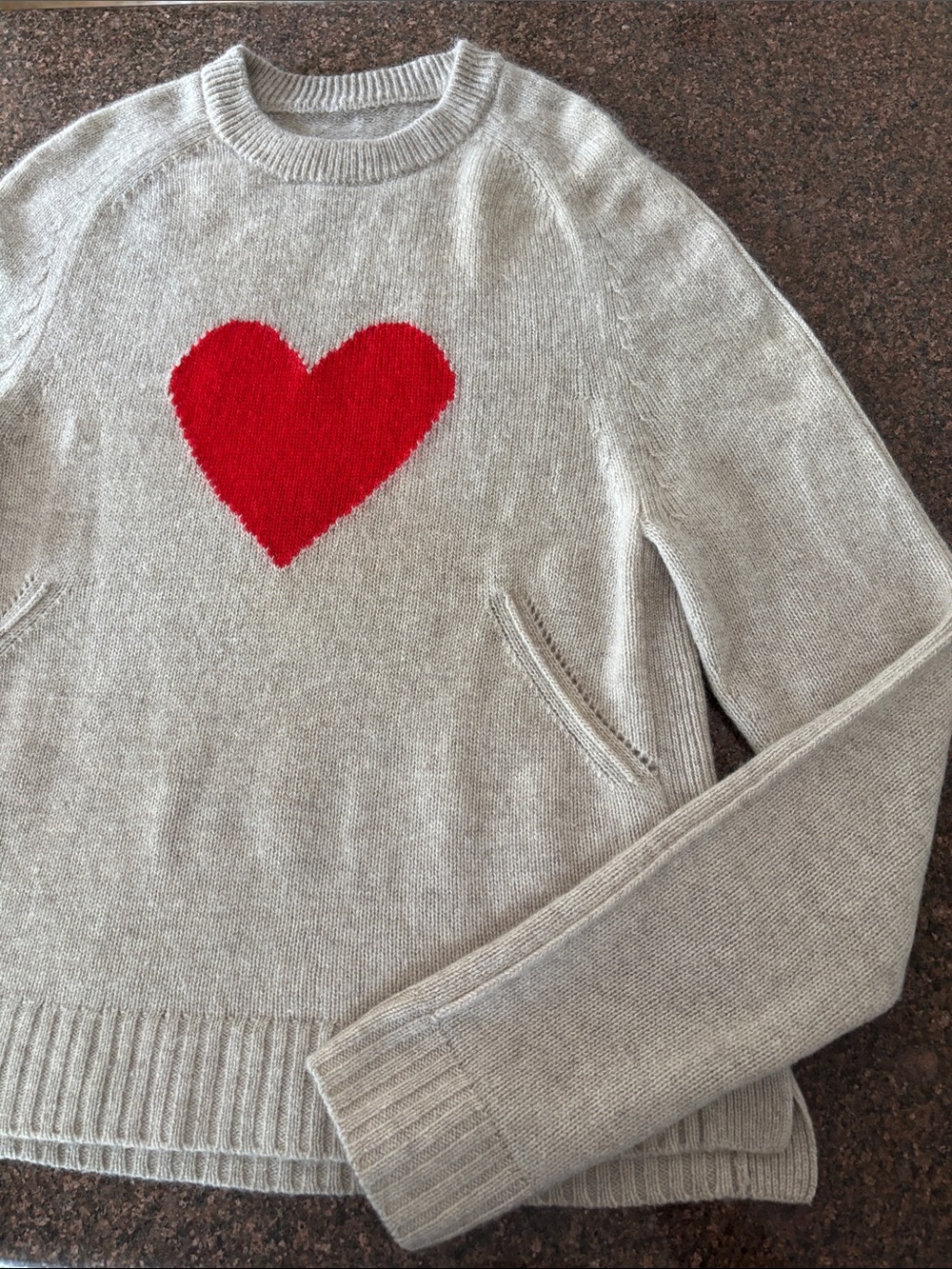 Zadig & Voltaire Ladies Beige Cashmere Red Heart ZV Sweater-XS - Picture 3 of 6